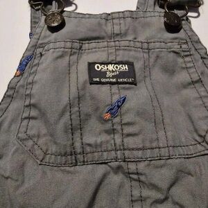 OshKosh B'gosh Gray Overalls with Blue and Orange Rockets
